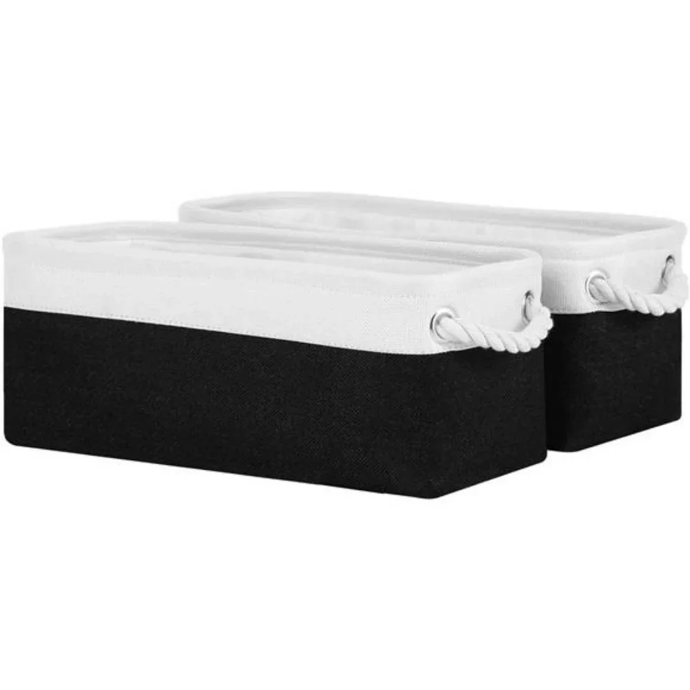 Toilet Paper Storage Basket with Rope Handles for Toilet (White & Black)